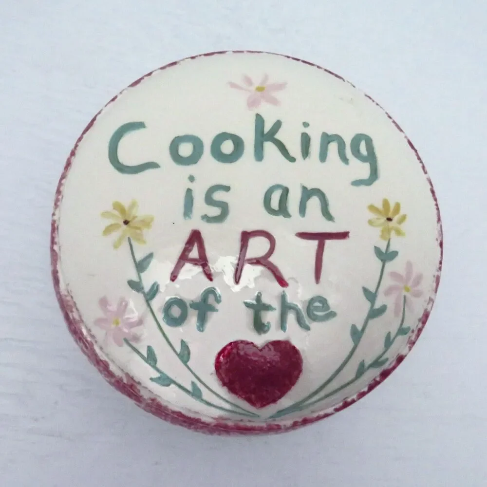 Handmade Trinket Box Round Lidded Ceramic Dish Kitchen Decor for Cooking Lovers